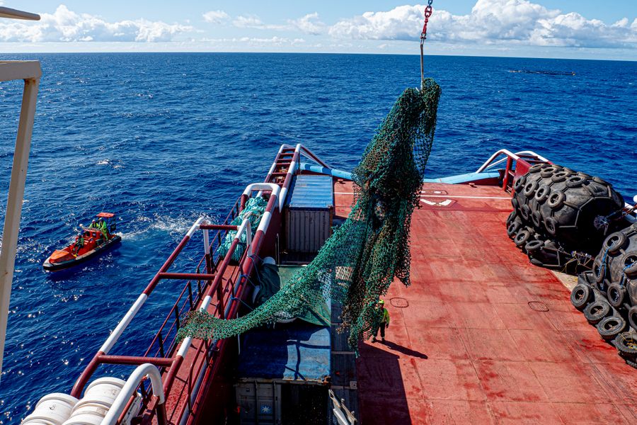 Ghost net lifted onboard the vessel in the Great Pacific Garbage Patch, during a 2019 System 001/B mission