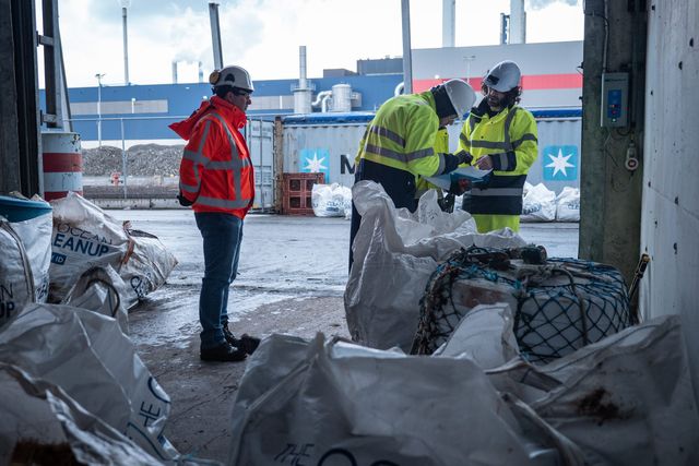 DNV Auditor inspecting the pre-sorting of our first plastic catch in February, 2020. The plastic in the end product - the sunglasses - was certified from the Great Pacific Garbage Patch, following a chain of custody protocol by DNV.