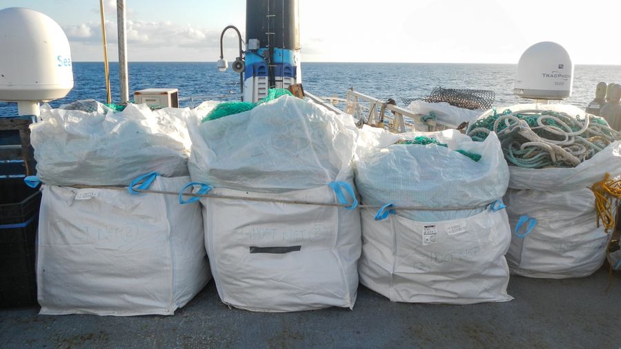 #03 - Ghostnets stored on deck of the Mega Expedition mothership