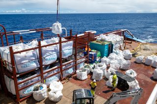 Catch being sorted and stored on deck after the last trip of System 002. Next trip will be start of System 03.