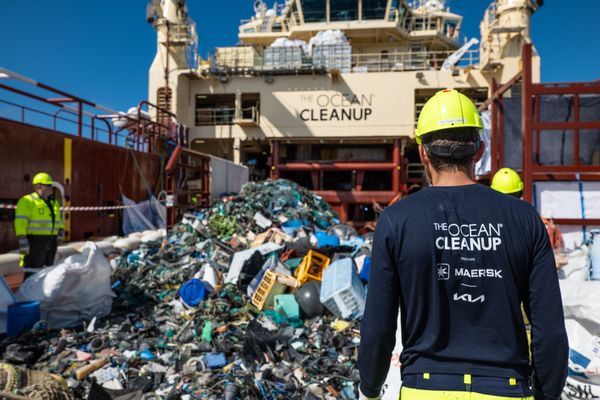 Crew sorting plastic on deck after System 03 extraction