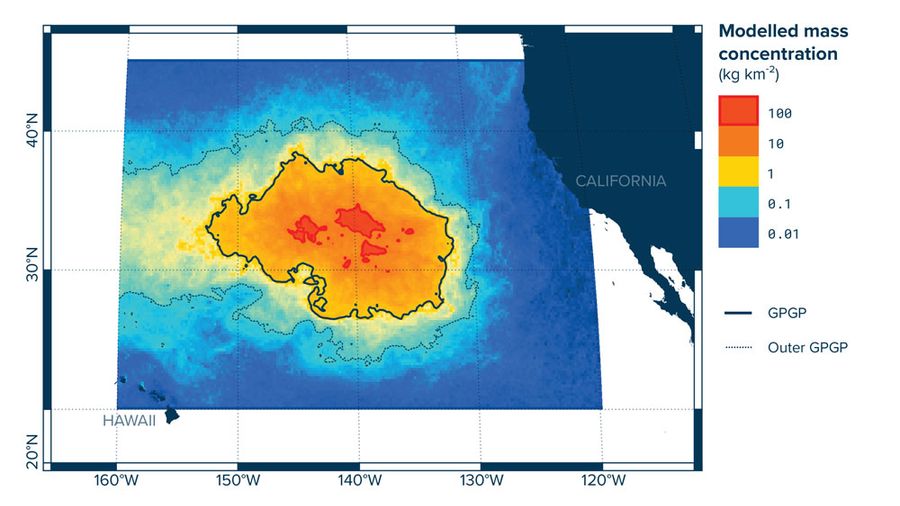 Modelled outline of the Great Pacific Garbage Patch high concentration zone