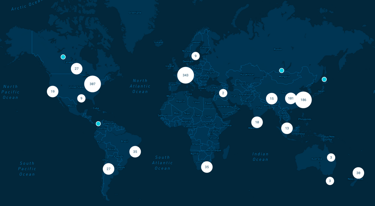 Zoomed out view of the Citizen Science Map