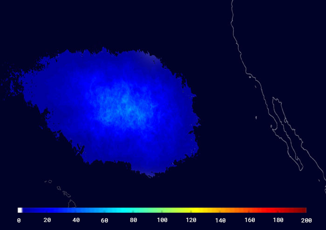 Great Pacific Garbage Patch in 2030 with and without cleanup. [scale units : kg/km2]